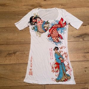 Cotton Jersey Geisha T-shirt dress with various crystal stones
